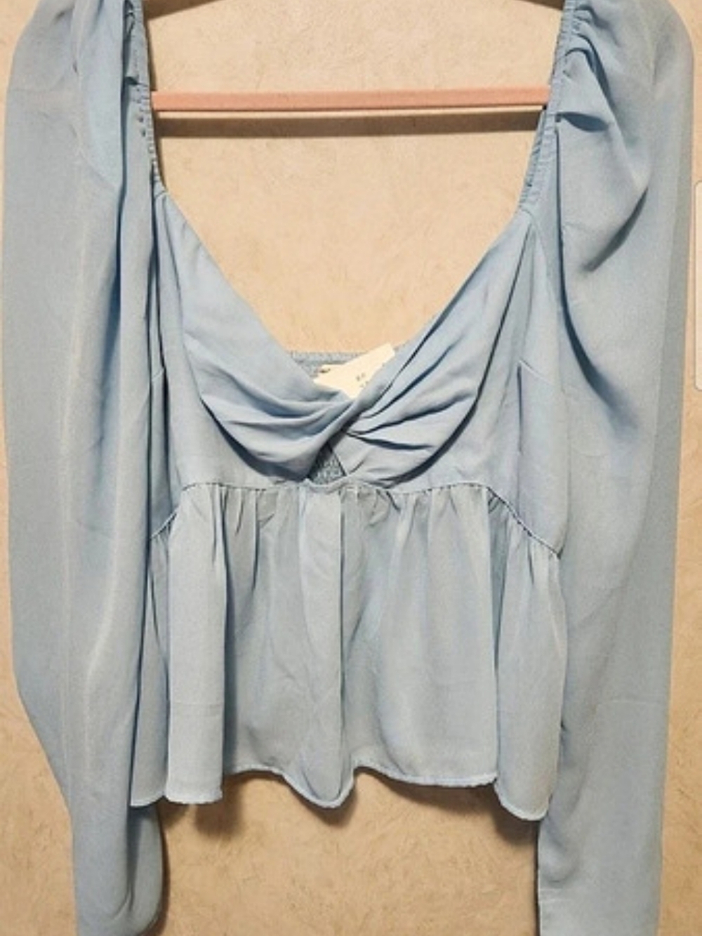 Abercrombie & Fitch Long-Sleeve Twist-Front Top Blue XL